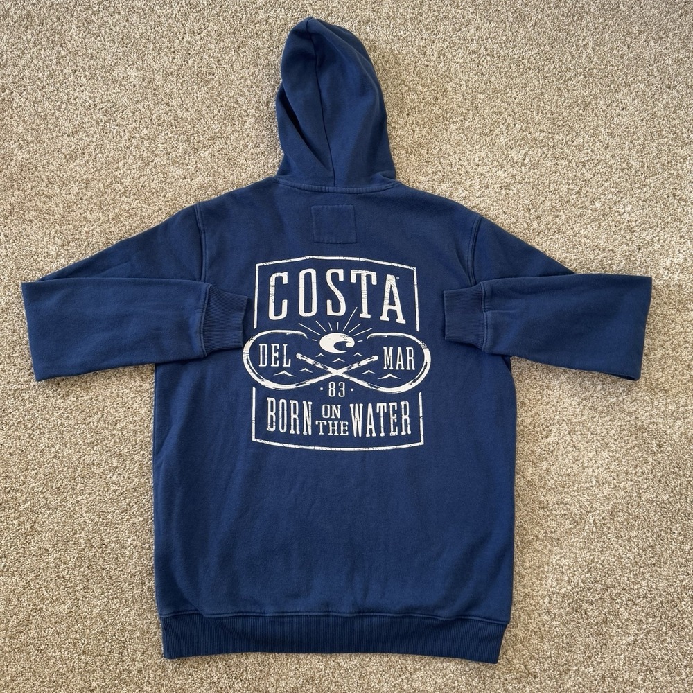 Costa Del Mar Size S Born On The Water Blue Drawstring Kangaroo Pouch Hoodie